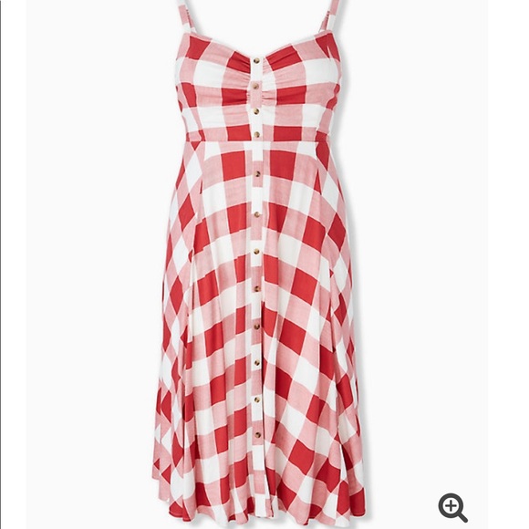 red gingham midi dress